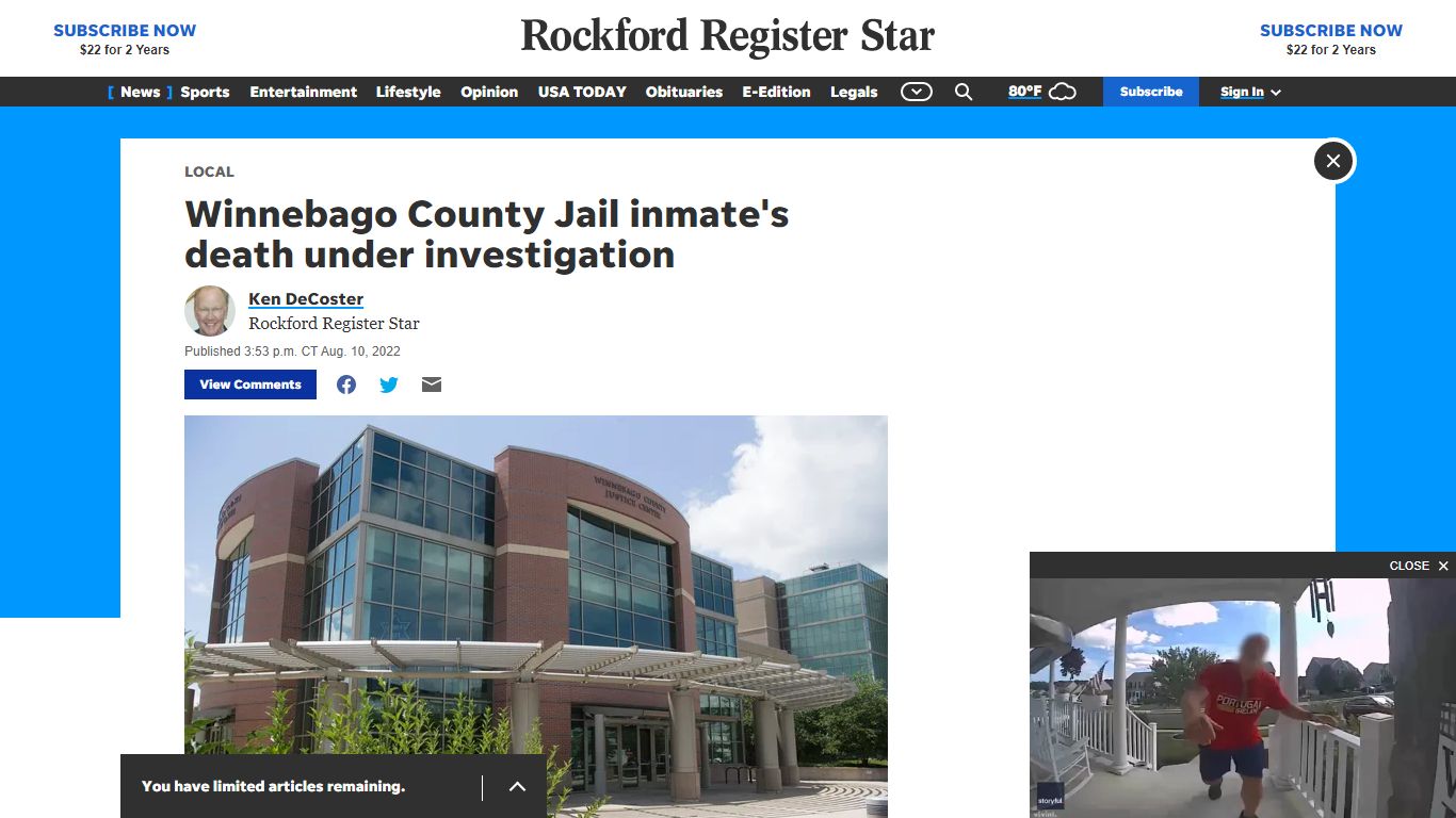 Inmate's death in Winnebago County Jail being investigated